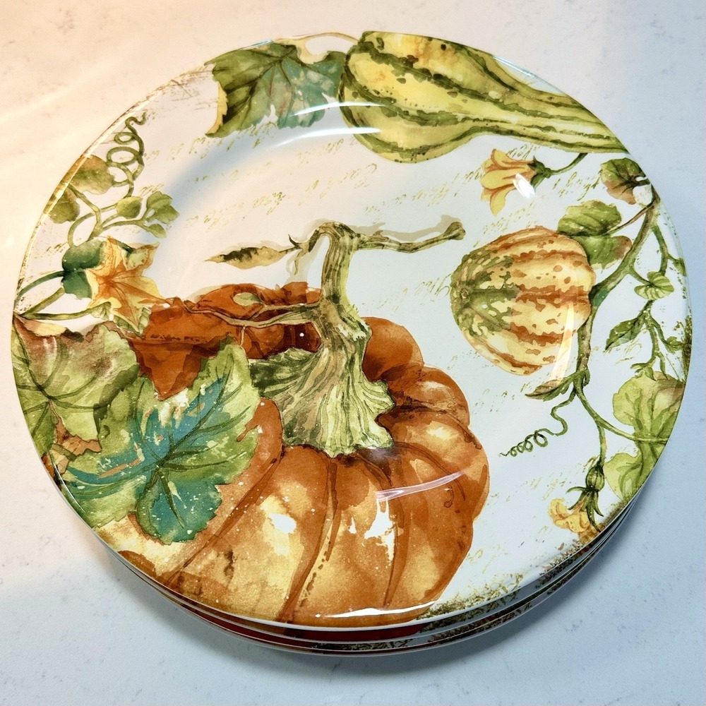 Pier 1 Pumpkin Patch Set Of 4 Dinner Plates Autumn Rustic Ironstone 10 1/2